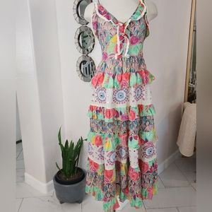 BAROK Paris Mixed PRINT Tiered Cotton Maxi Dress
